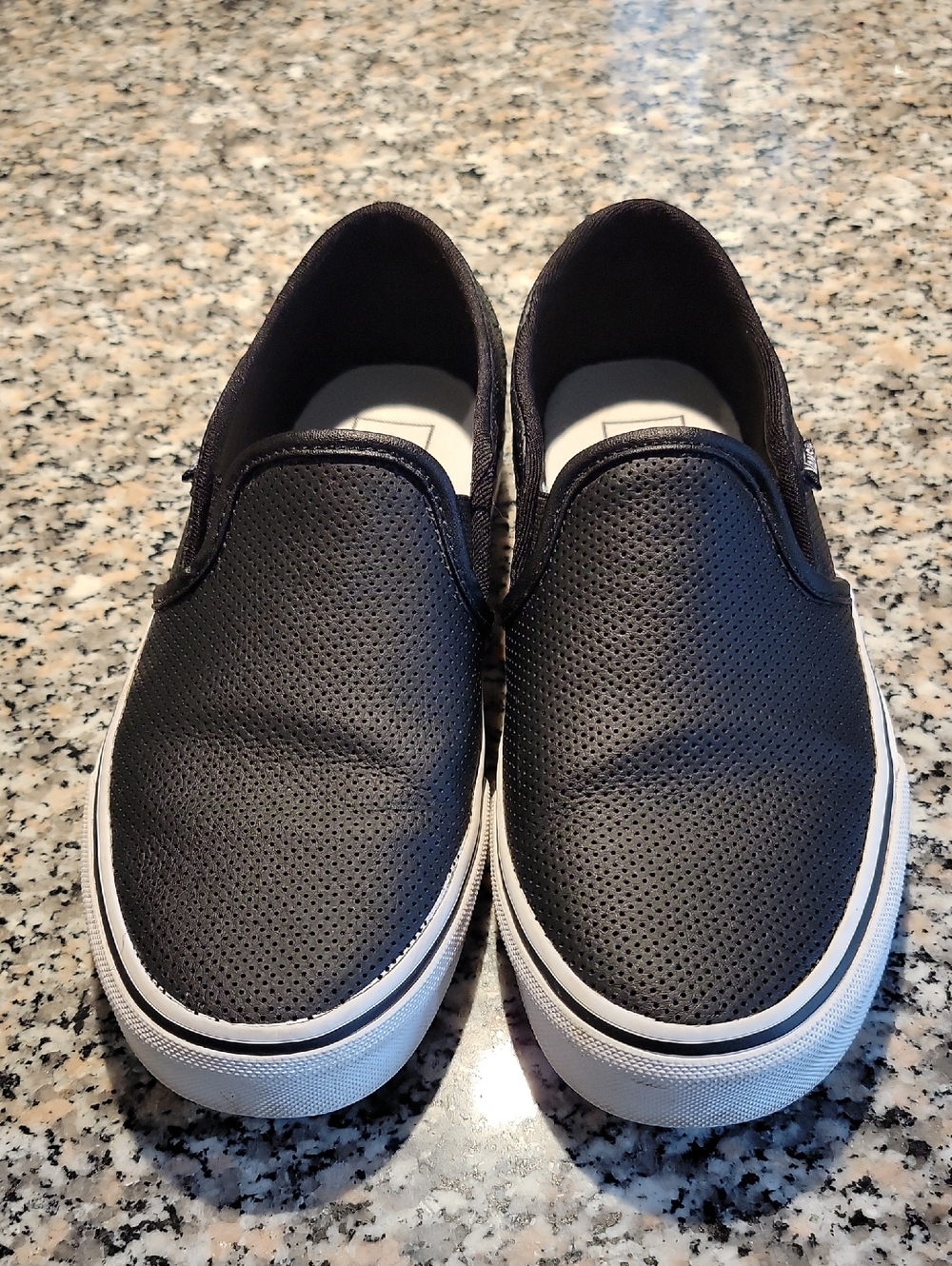 Vans Asher Perforated Black Leather Slip Ons Womens 7.5